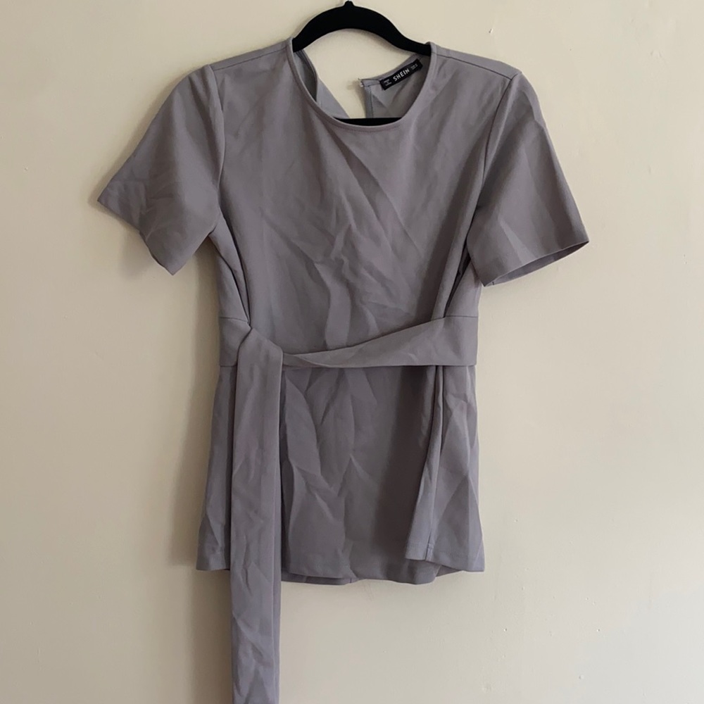 Gray Front Tie Dress Shirt